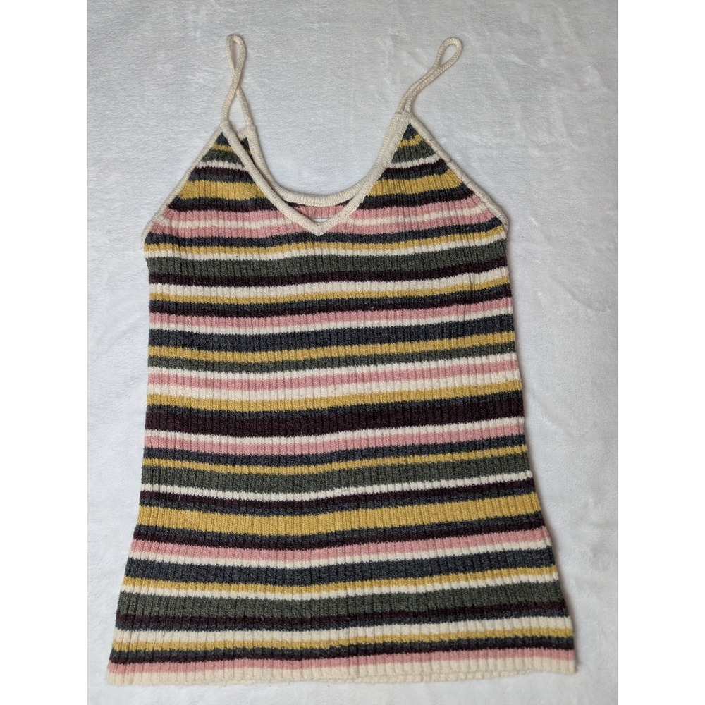 American Eagle Multi Color Striped Ribbed Knit Cami Tank Top Large Retro 90s